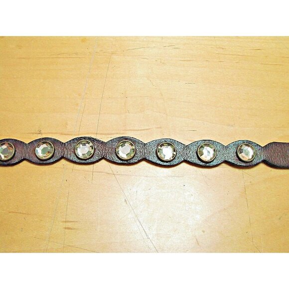 Vintage American Eagle Women Rhinestone Stud Leather Belt L-XL Brown Boho Urban - Picture 6 of 9